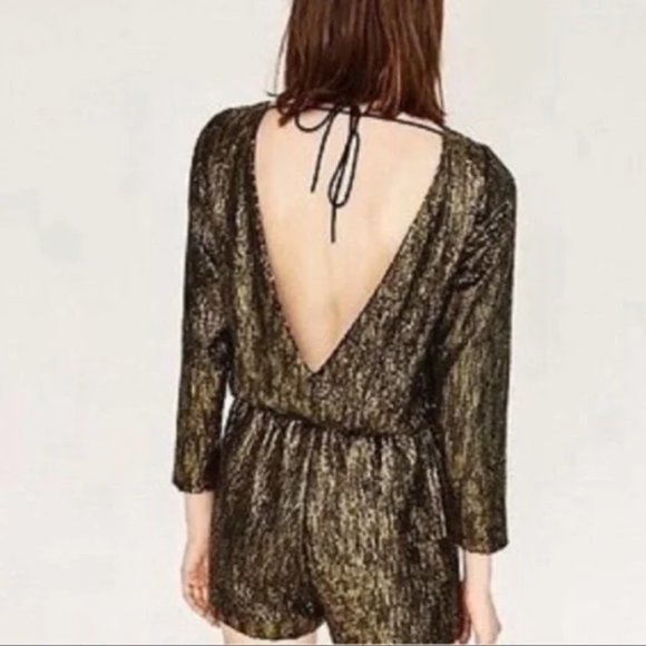 Zara Gold Sequin Romper - NWT Size XS - Picture 2 of 5
